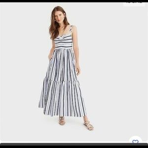 J Crew Striped Tiered Cotton Maxi Dress | Blue | Size 4
